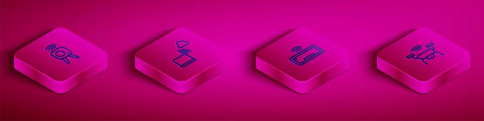 Set Isometric line Web camera, Network cloud connection, Computer keyboard and Stock Illustration