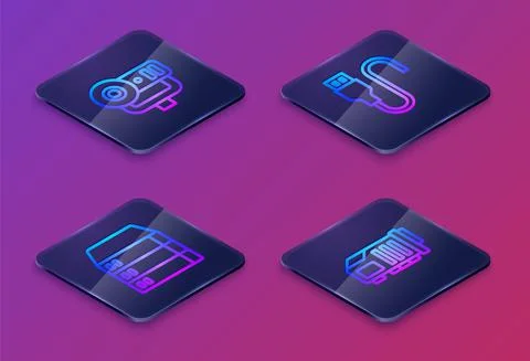 Set Isometric line Web camera, Server, Data, Hosting, USB cable cord and Video Illustrazione stock