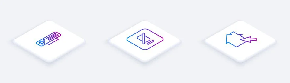 Set Isometric line Web camera, Mute microphone and Online working. White square Illustrazione stock