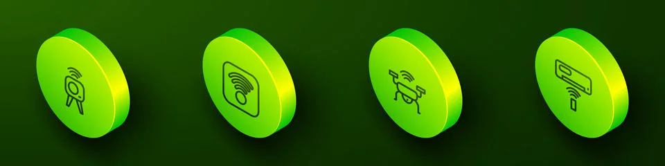 Set Isometric line Web camera, Wi-Fi wireless internet, Smart drone system an 스톡 일러스트
