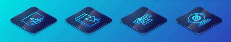 Set Isometric line Web camera, Online class,  and book icon. Vector 스톡 일러스트