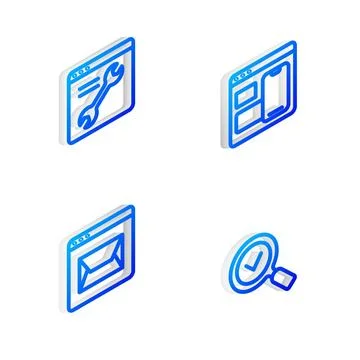 Set Isometric line Web developer programming code, Browser setting, Website and Stock Illustration