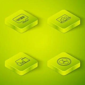 Set Isometric line Web development, Monitor, mobile, tablet, RGB and CMYK color Illustrazione stock