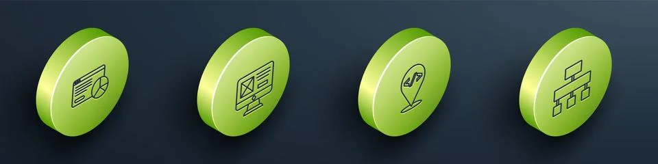 Set Isometric line Website statistic, UI or UX design, Front end development and Stock Illustration