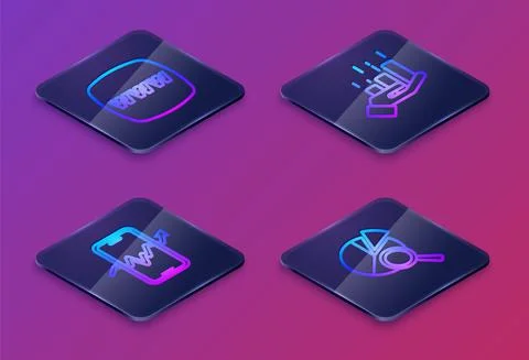 Set Isometric line Website template, Mobile stock trading, Financial growth and Illustrazione stock