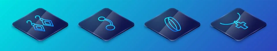 Set Isometric line Wedding ring, Earrings, Christian cross on chain and Piercing イラスト素材