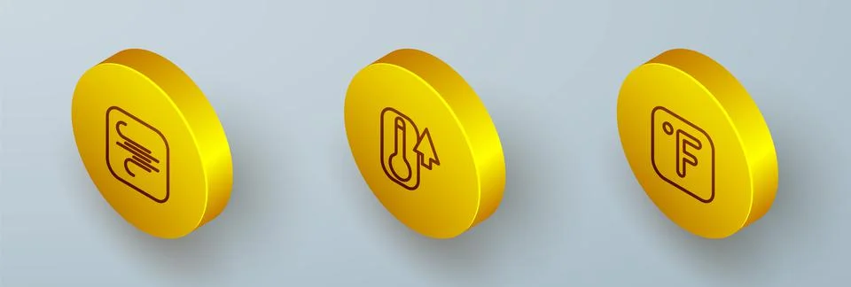 Set Isometric line Wind, Thermometer and Fahrenheit icon. Vector Illustration