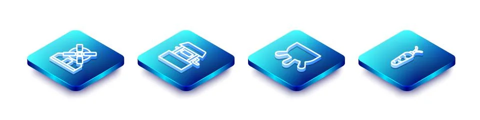 Set Isometric line Windmill, Well, Udder and Carrot icon. Vector Stock Illustration