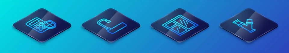 Set Isometric line Window in room, Security keypad access panel, Industry met Illustrazione stock