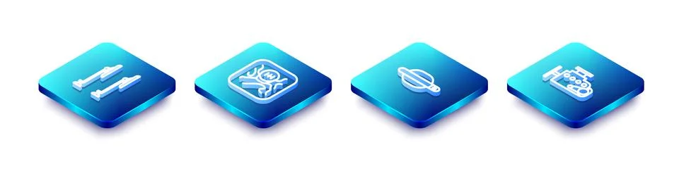 Set Isometric line Windscreen wiper, Gear shifter, Car door handle and engine Illustration