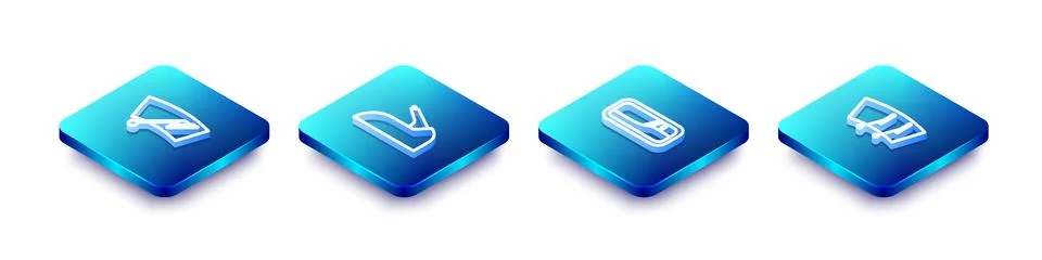 Set Isometric line Windscreen wiper, Car handbrake, door handle and  icon. Ve Illustration