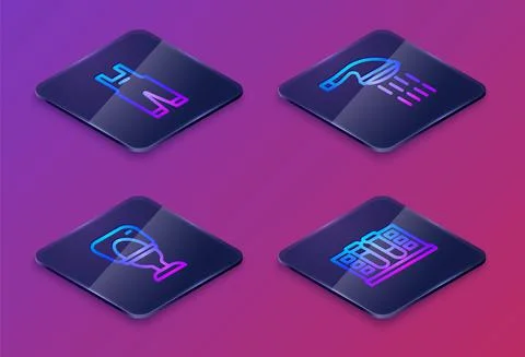 Set Isometric line Work overalls, Toilet bowl, Shower and Test tube with water Illustrazione stock