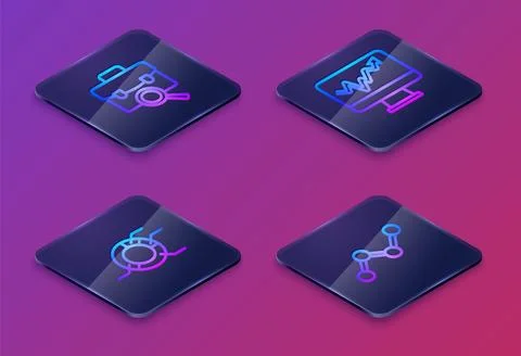 Set Isometric line Work search, Pie chart infographic, Monitor with and Gra.. Stock-Illustration