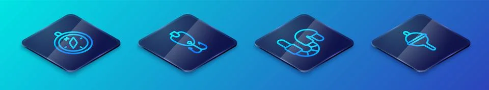 Set Isometric line Worm, Compass, Fishing float and lure icon. Vector 스톡 일러스트