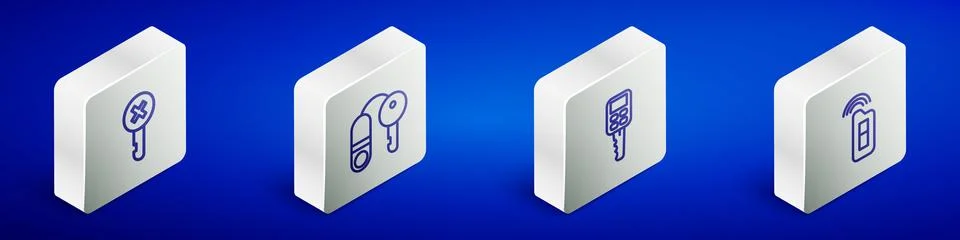 Set Isometric line Wrong key, House with, Car remote and  icon. Vector Stock Illustration