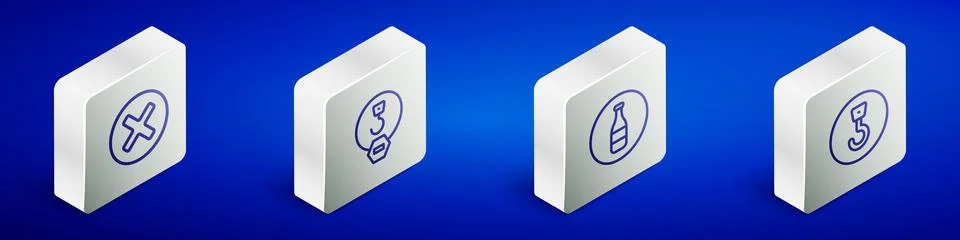 Set Isometric line X Mark, Cross in circle, Industrial hook, Bottle and icon Stock Illustration