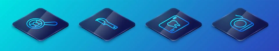 Set Isometric line X-ray of tooth, Dental search, floss and  icon. Vector Stock Illustration
