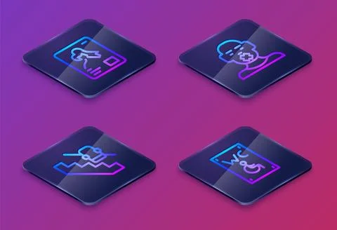 Set Isometric line X-ray shots, Disabled elevator, Head of deaf and dumb and イラスト素材