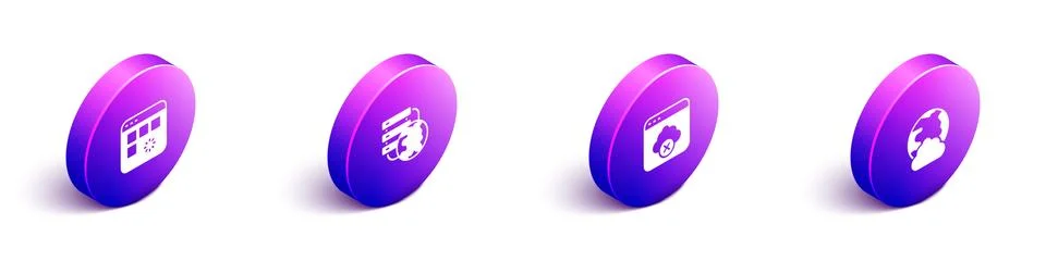 Set Isometric Loading data window, Network cloud connection, Failed access Stock Illustration