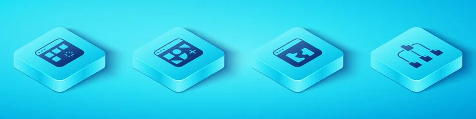Set Isometric Loading data window, Different files, Folder tree and Broken icon 스톡 일러스트