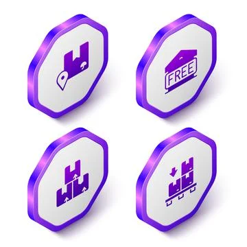 Set Isometric Location with cardboard box, Free storage, Carton and Cardboard Stock Illustration
