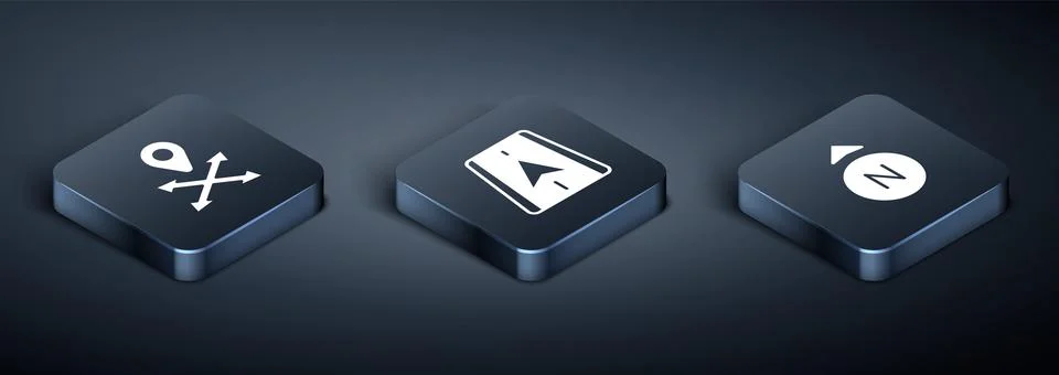 Set Isometric Location, Compass and City map navigation icon. Vector Stock Illustration