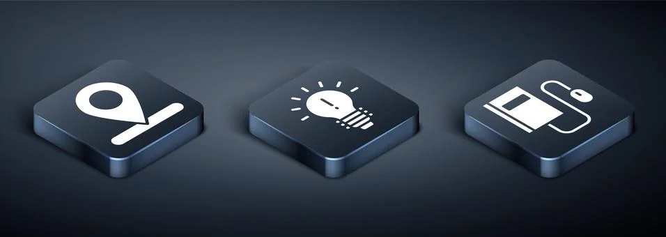 Set Isometric Location, Electronic book with mouse and Light bulb with concept イラスト素材
