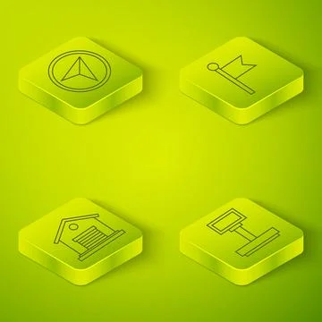Set Isometric Location marker, Warehouse, Scale and Infographic of city map Stock Illustration