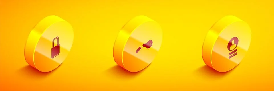 Set Isometric Lock, Broken key and Create account screen icon. Vector Stockillustratie