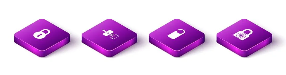 Set Isometric Lock, Digital door lock with wireless, Please not disturb and S Stock Illustration