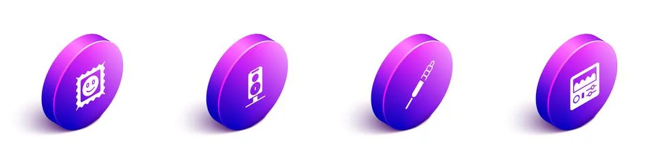 Set Isometric LSD acid mark, Stereo speaker, Audio jack and Drum machine icon Stock Illustration
