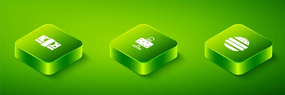 Set Isometric Magic ball on table, Burger and Stacks paper money cash icon Illustrazione stock