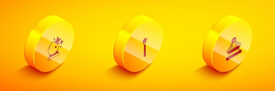 Set Isometric Magic ball, wand and Boat swing icon. Vector Stock Illustration
