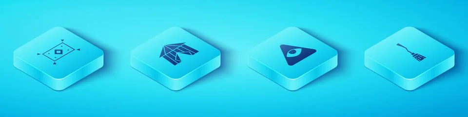 Set Isometric Magic carpet, Circus tent, Witches broom and Masons icon. Vector Illustrazione stock