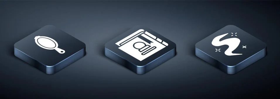 Set Isometric Magic hand mirror, Magic fog or smoke and Ancient magic book icon Ilustración de archivo