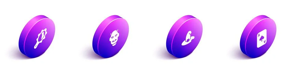 Set Isometric Magic hand mirror, Mask of the devil with horns, Witch hat and Illustrazione stock