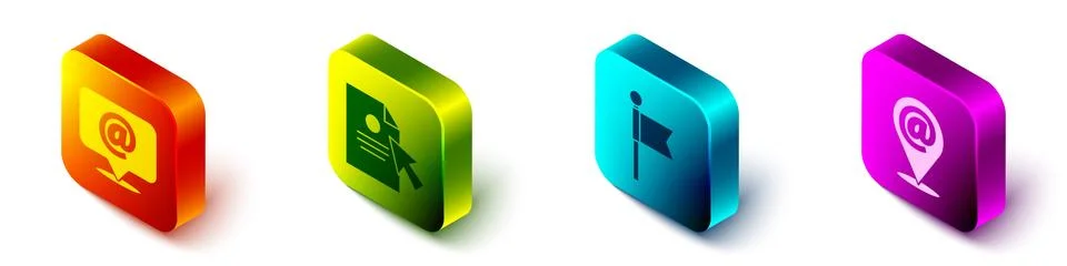 Set Isometric Mail and e-mail, Document and cursor, Location marker and Location Illustrazione stock