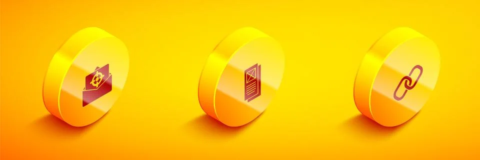 Set Isometric Mail and e-mail, Browser window and Chain link icon. Vector Illustrazione stock
