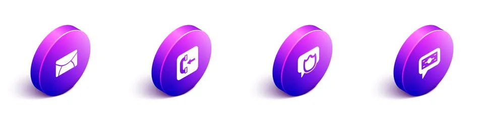 Set Isometric Mail and e-mail, Incoming call phone, Speech bubble chat and イラスト素材