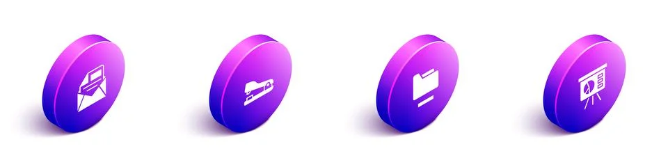 Set Isometric Mail and e-mail, Stapler, Document folder and Board with graph Stock Illustration
