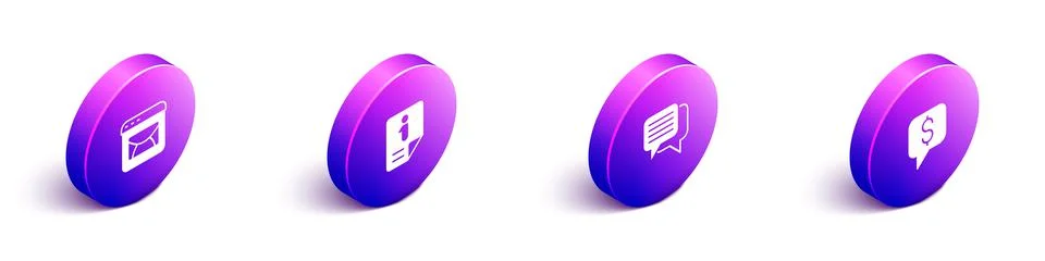 Set Isometric Mail and e-mail, Information, Speech bubble chat and Paid suppo Stock Illustration