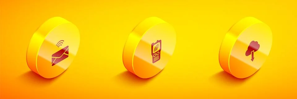 Set Isometric Mail and e-mail, Walkie talkie and Cloud download icon. Vector イラスト素材