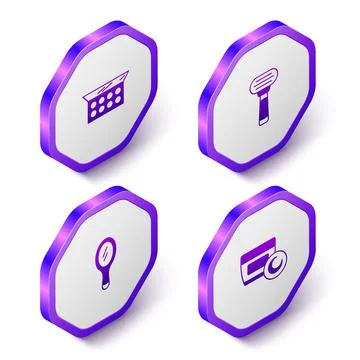 Set Isometric Makeup powder with mirror, Shaving razor, Hand and Cream lotion Illustration