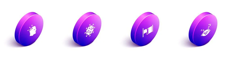 Set Isometric Man having headache, Virus, Hospital bed and Insomnia icon. Vector Stock Illustration