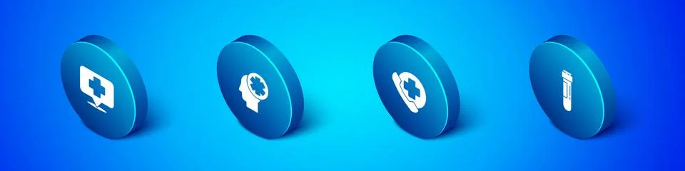 Set Isometric Map pointer with cross hospital, Emergency phone call to, Test イラスト素材