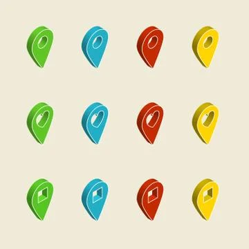 Set of isometric map pointers. Multicolor map pin icons. Illustrazione stock