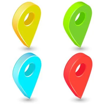 Set of isometric map pointers. Multicolor map pin icons. Stock Illustration