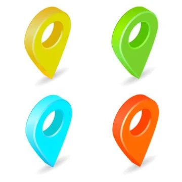 Set of isometric map pointers. Multicolor map pin icons. Illustrazione stock