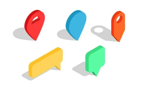 Set of isometric map pointers. Multicolor map pin icons. Stock Illustration