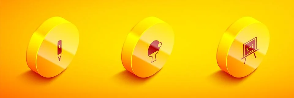 Set Isometric Marker pen, Racket and ball and Chalkboard icon. Vector Stock Illustration